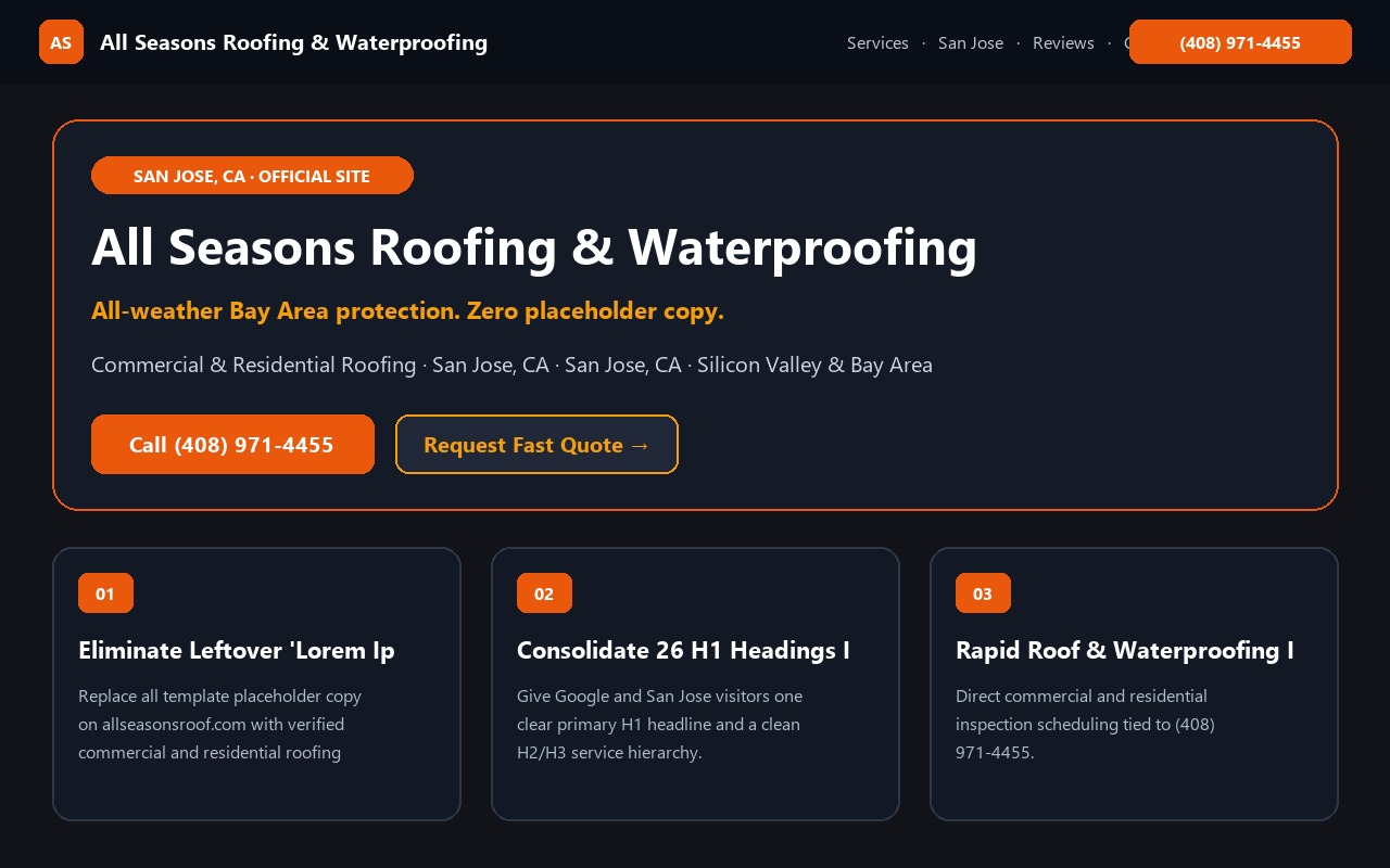 Proposed All Seasons Roofing & Waterproofing homepage preview